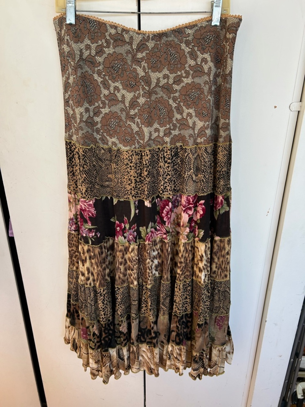 Boho Floral & Animal Print Maxi Skirt - Brown Multi